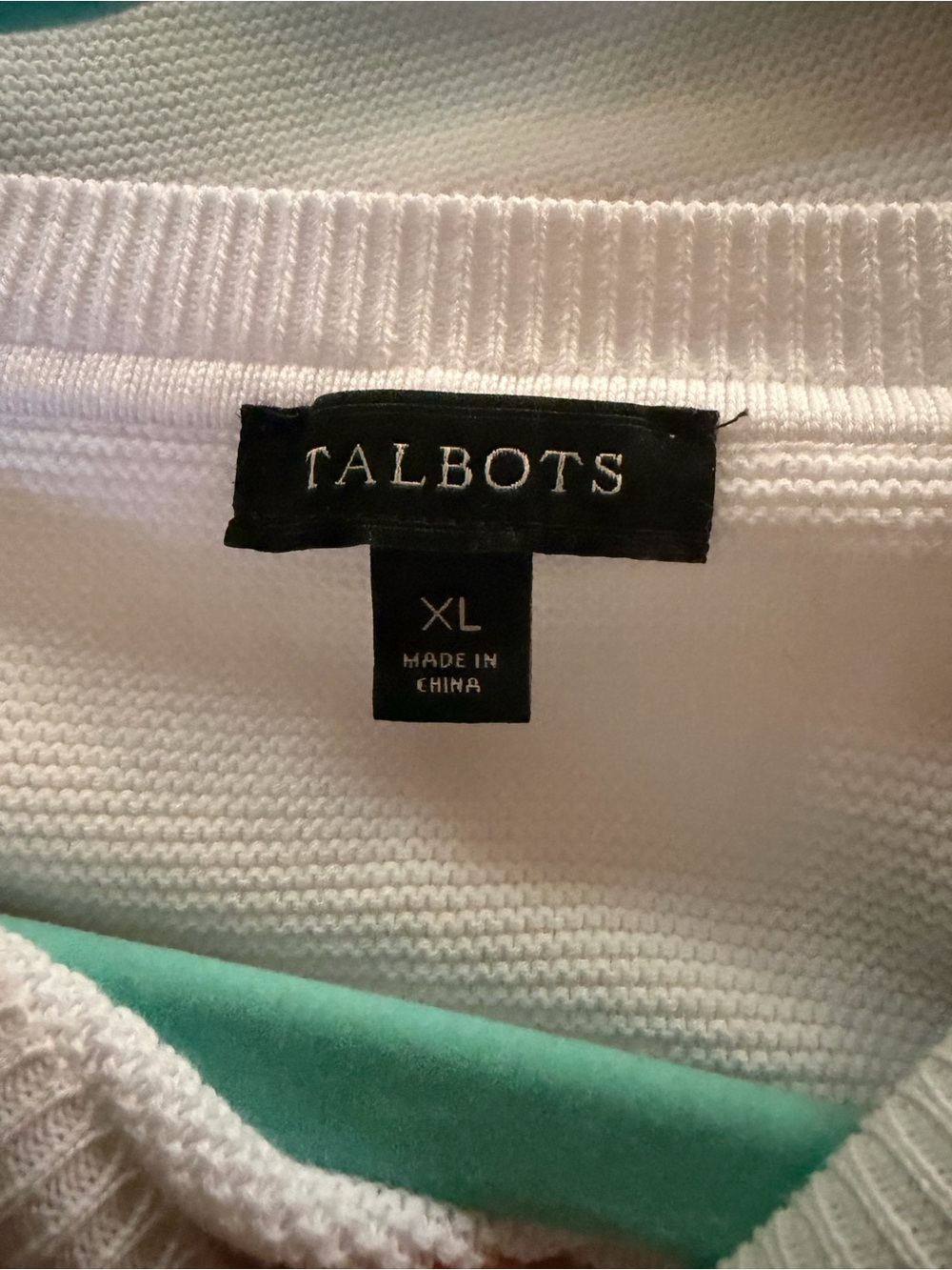 Talbots White Sweater with Mint Trim